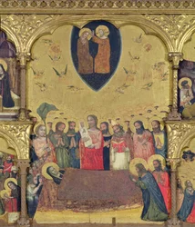 Polyptykon af Jomfruens Dormition, detalje af Dormition og Kroning (tempera på panel)